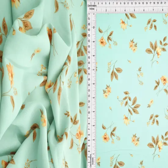 100% Polyester Cey Floral Print Fabric Lightweight Woven 58/59&rdquo; Wide SEAFOAM {5}