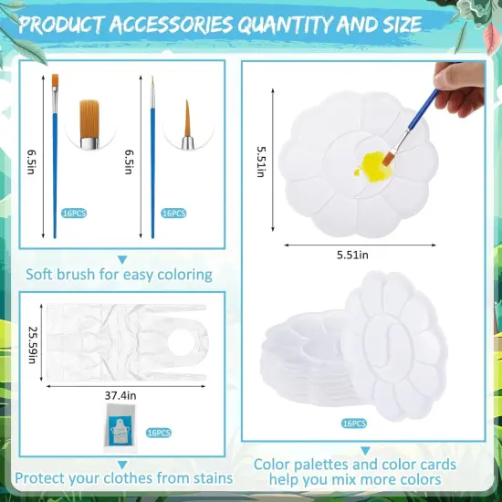 16 Sets Pre Sketched Coloring Canvas with Easels and Brushes (8x10 Inch, Landscape) {3}