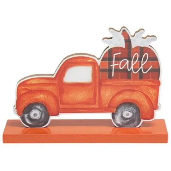Orange Wood Vintage Truck Fall Sitter with Pumpkin and Buffalo Check Design {1}