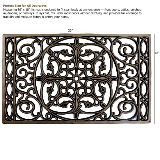 Gardenised Heavy Duty Coco Coir Doormat Non Slip PVC Baking Embossed Welcome Design Natural Coconut Fiber Floor Mat for Front Door Porch Patio Entryway Garage Mudroom & Outdoor Use 18x30" Rubber Elegant Swirl {5}