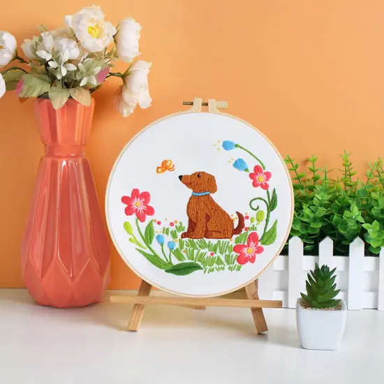 Louise Maelys Dog Embroidery Kits for Beginners with Floral Pattern,Cross Stitch Kit for Adults DIY Needlepoint with Embroidery Instructions {3}