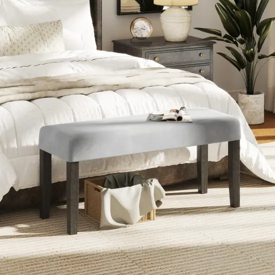 42" Grey Velvet Entryway Bench with Rubber Wood Legs and Padded Seat for Bedroom or Living Room {2}