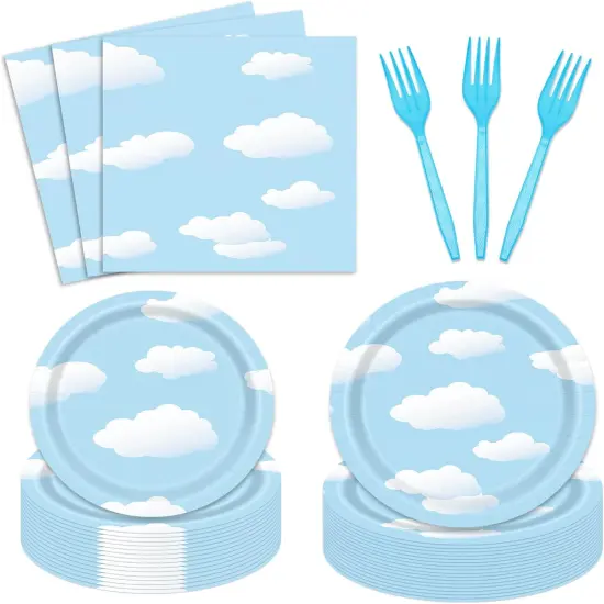 96 PCS Blue Sky Baby Shower Tableware Kit - 24 Guests {1}