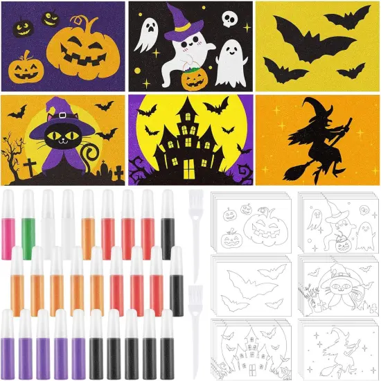 30 Sets Halloween Sand Art Kits for Kids DIY Craft Pumpkin Witch {1}