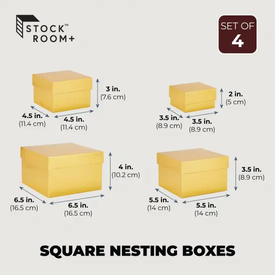 Stockroom Plus Set of 4 Sizes Square Nesting Gift Boxes with Lids for Presents, Stacking Decorative Goodie Box for Holidays, Wedding, Birthday, and Party Favors (Gold) {5}