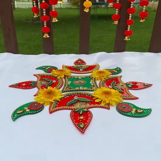 Acrylic Rangoli Set Indian Traditional Handmade Reusable Rangoli Diwali Navratri Home Temple Decor Floor Table Decoration - Deepawali Wedding Housewarming Gift Pack of 1 (12 Inches) {5}