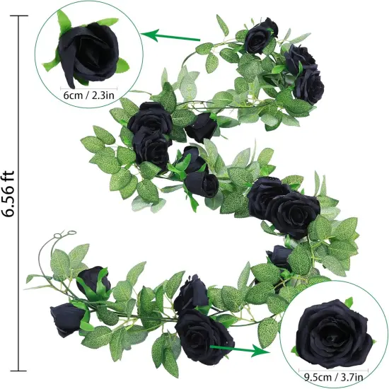 2 Pack Black Artificial Flower Garland Each 6.5FT {3}