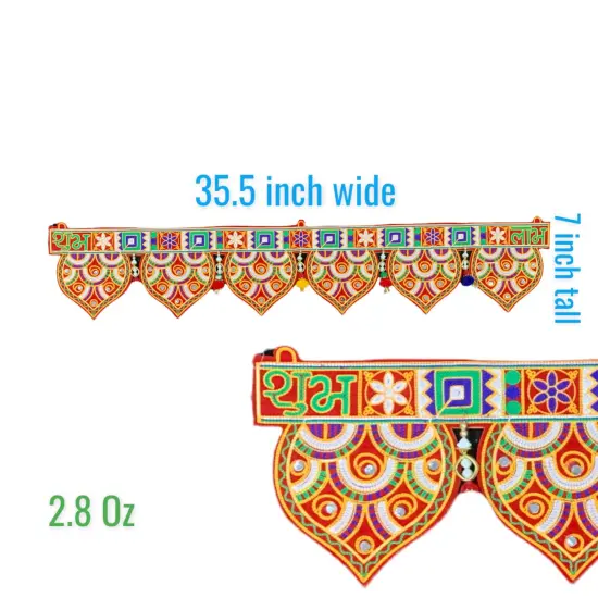 Indian Fabric Door Toran 35.5 Inch Bhandarwal Hanging Valance Embroidered Traditional Wall Decorative for Window Home Temple Decor Wedding Diwali Navratri Puja Housewarming Decorations {5}