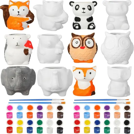 12 Sets DIY Ceramic Animal Succulent Pots Painting Kit {1}