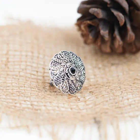 Classic Ring with Oxidised Plating Women Rings Open Wrap Finger Rings Adjustable Indian Bollywood Jewelry Antique Vintage Knuckle Boho Jewelry for Women WHITE {5}