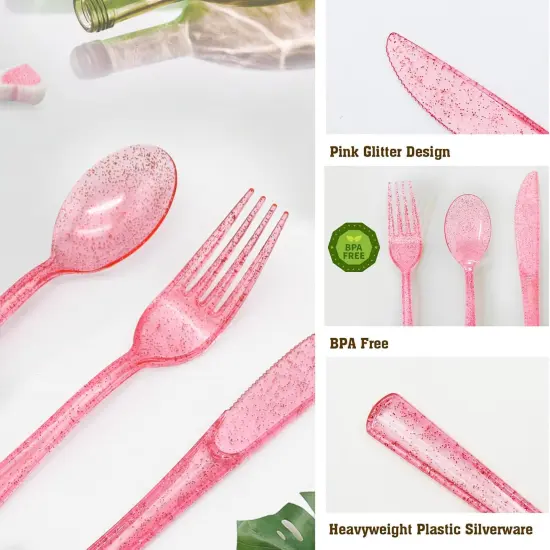 150 Pcs Pink Silverware for Baby Shower {3}