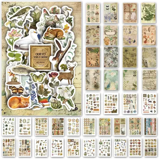 40 Sheets Vintage Aesthetic Washi Stickers and Papers for Scrapbooking (Forest Nature) {1}