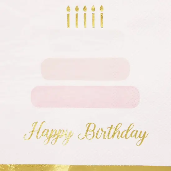 50 Pack Cake Theme Happy Birthday Napkins with Gold Foil Edges (Pink 5 x 5 In) {4}