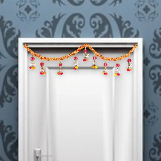 Indian Bead Door Toran 36-42 Inch Bhandarwal Hanging Valance Pompom Traditional Wall Decorative for Window Home Temple Decor Wedding Diwali Navratri Puja Housewarming Decorations {1}