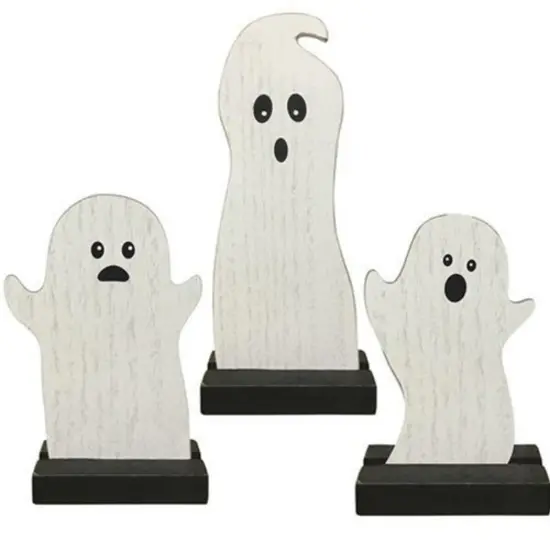 Set of 3 Wooden Ghost Table Sitters for Halloween Home Decor {1}