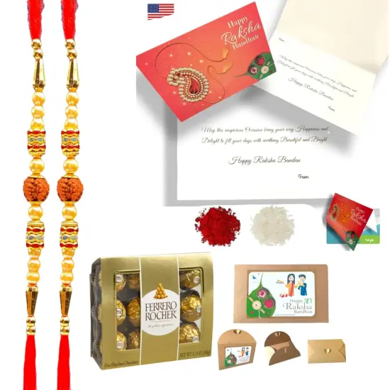Rakhi for Brother Rudraksh Rakhi Raksha Bandhan Gifts Traditional Ferro-Roher/Ghirdalli/Kitket Rakhi Gift Hamper Bracelet for Brother Sister Bhabhi - Perfect for Celebration {7}
