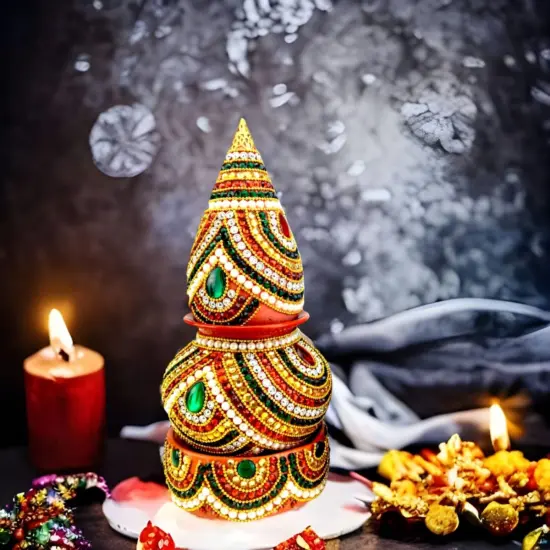 Artificial Mangal Kalash Decorative Nariyal Pooja Kalash Coconut Lota Set Laxmi Ganesha Puja Favor Handicraft Indian Wedding Kalash Temple Item Housewarming Gift {4}