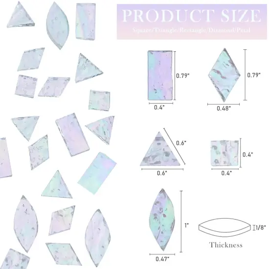 LITMIND Iridescent Texture Transparent Stained Glass Mosaic Tiles for Crafts - 240 Pieces, 5 Shapes Mixed (Rectangle, Triangle, Rhombus, Square, Leaf) - Ideal for Mosaic Making Projects and Beginners {2}