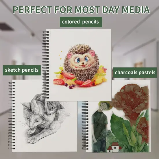 9 x 12 Sketchbook, 68lb/100gsm Sketch Pad 100 Sheets Spiral Bound Acid Free Drawing Paper with Hard Cover Art Paper for Drawing and Painting for Graphite Pencil, Charcoal, Pastels, for Kids & Adults {3}