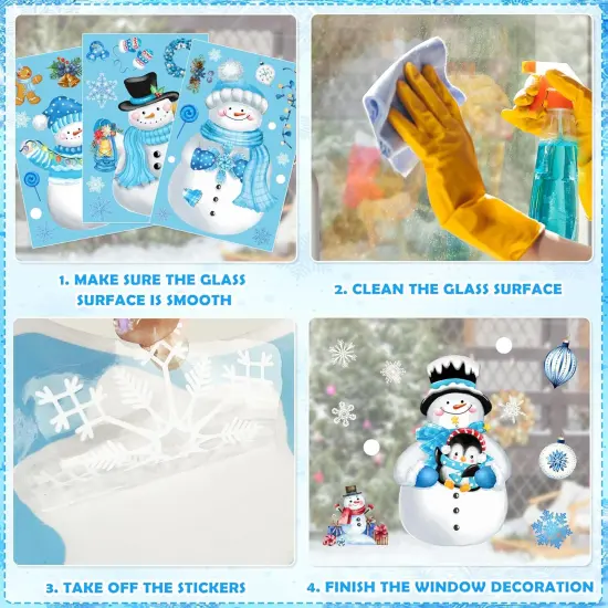 Christmas Window Clings - 13 Sheets Blue Snowman Snowflake Decals {4}