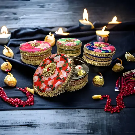 1 PC Decorative Gotta Steel Ladoo Box 400 Grams Designer Sweet Box Indian Wedding Housewarming Shagun Gift Festival Pooja Favor Return Gift for Friends Family Guest Bridesmaid {5}