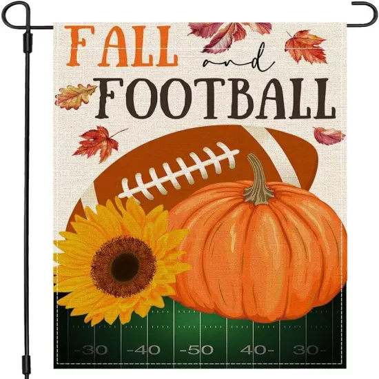 Fall Football Garden Flag 12x18 Inch Double Sided Pumpkin Outdoor Fall {1}