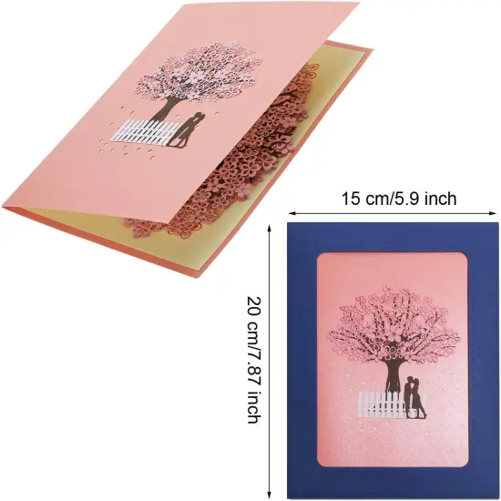 Handmade Cherry Blossom Card Pop Up 3D Flower Card Romantic Love Letter Greeting Anniversary Wedding Valentine Birthday Gift Card Blank Stationery Paper Card for Her Him Husband Wife {2}