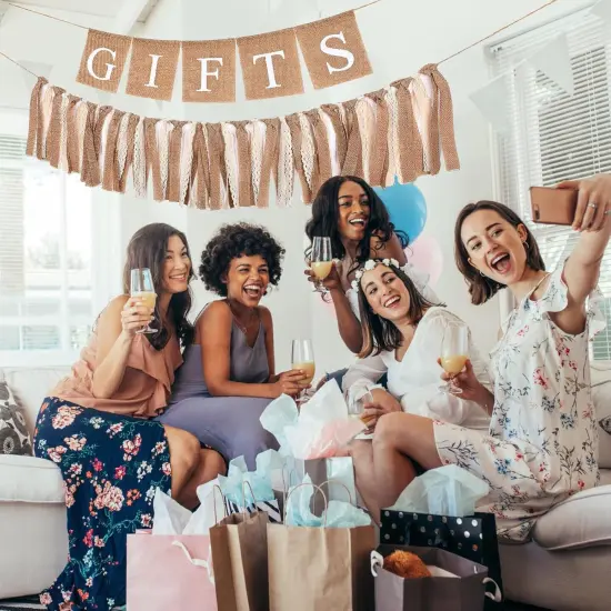 2 Pcs Boho Burlap Banner Baby Shower Decorations Set Include Rustic Gift Banner {4}