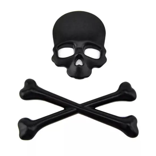 Matte Black 3D Crossbones Skull Sticker Skeleton Emblem Decal {1}