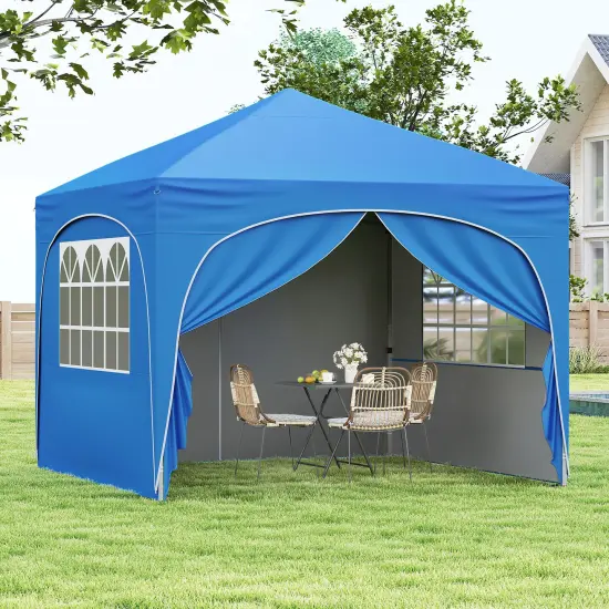 10 X 10 FT Pop up Canopy Tent with 4 Removable Sidewall Blue {5}