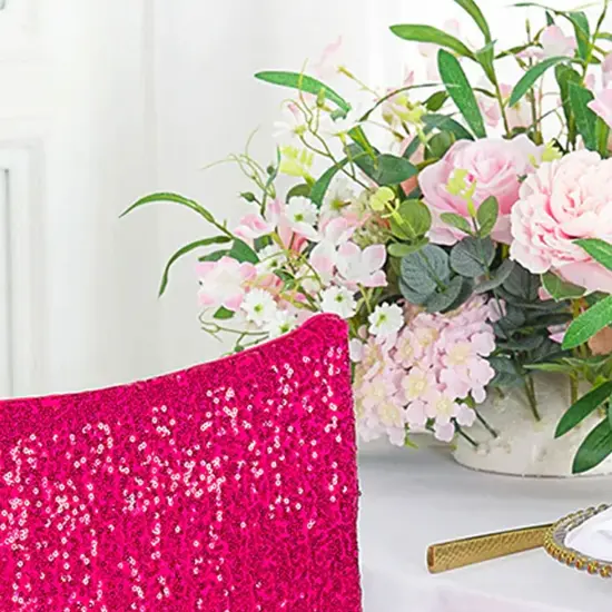 1 Piece Fuchsia Sequin Spandex Chair Cap 13.5 inch by 10 inch Wedding Party Decor {3}