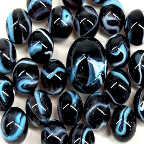 25 Glass Marbles ASTRONAUT Purple/Blue game vtg style Shooter Taws Mib Swirl {4}