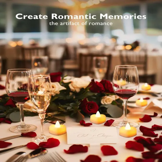 2000 Pcs Red Rose Petals with 24 Pcs LED Heart Candles Lights (Red Black) {3}