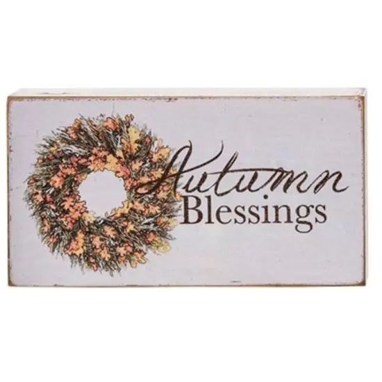 2 asstd. Welcome Autumn Wooden Block Decor for Shelf Table or Bookcase Accent {3}