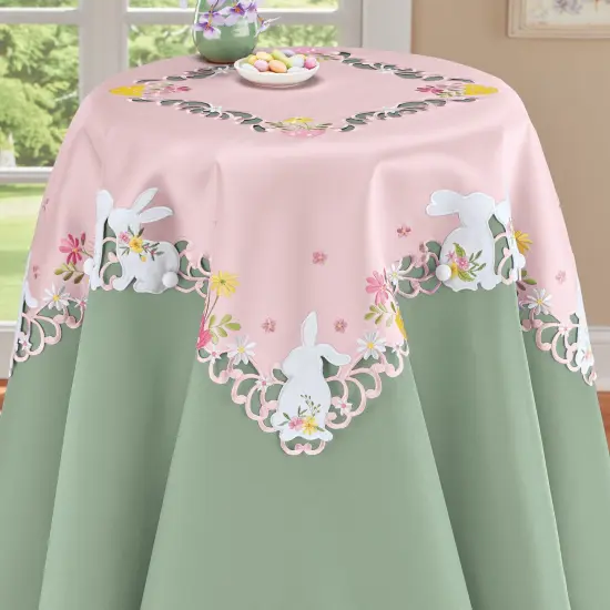 Collections Etc Bunnies Floral Table Topper {1}