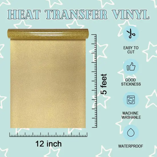 12" x 5Ft Gold Glitter Foaming HTV Vinyl {2}