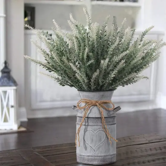 Rustic Artificial Lavender in Metal Vase &ndash; Vintage Farmhouse D&eacute;cor for Home & Office {4}