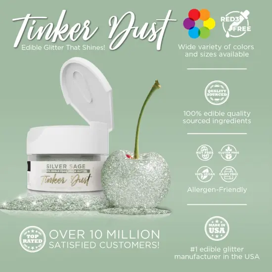 Bakell - Silver Sage Tinker Dust Edible Glitter (5g, 1x Jar) for Food, Desserts, and Beverages! {2}