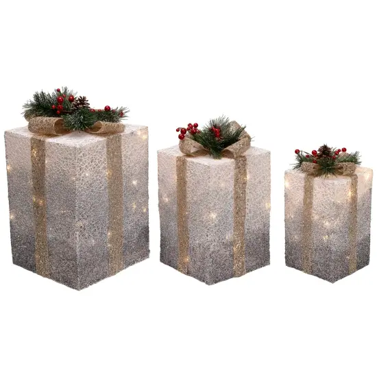 Northlight Set of 3 Silver Mesh Glittered Gift Boxes Outdoor Decorations {6}