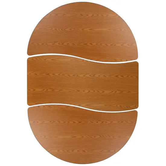 Emma and Oliver 3 Piece 86" Oval Wave Collaborative Grey Kids Adjustable Activity Table Set Oak {6}