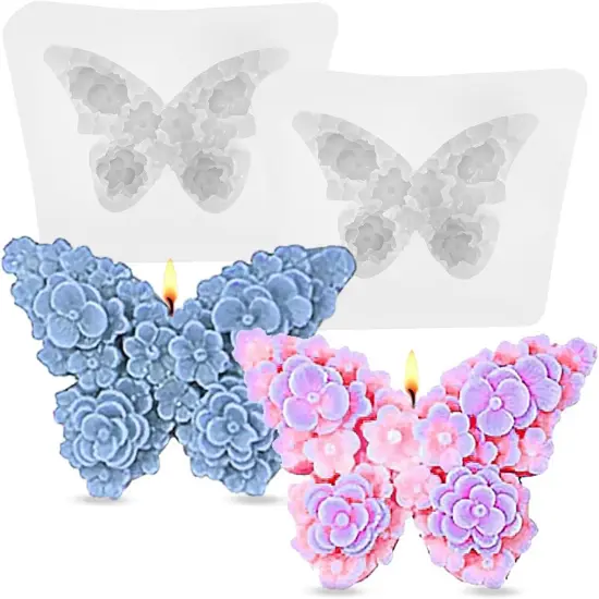 2Pcs Flower Butterfly Silicone Molds, Floral Butterfly Candle Molds {1}