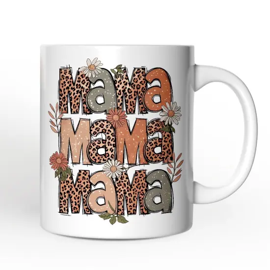 Leopard Mama Floral Mug, Retro Wildflowers Gift for Mothers {6}