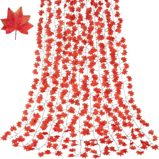 14 Pack 98Ft Fall Leaf Garland, Hanging Vines Artificial (Red Brown) {1}