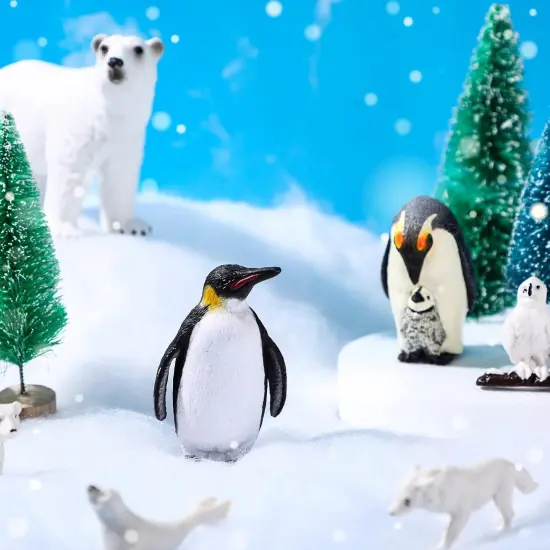 19 Pcs Arctic Animals Figurines Set Includes 9 Polar Animals Figurines 6 Mini Pine Trees 1 Foam Boards 1 Fake Snow Blanket 2 Blue Tissue Paper {3}