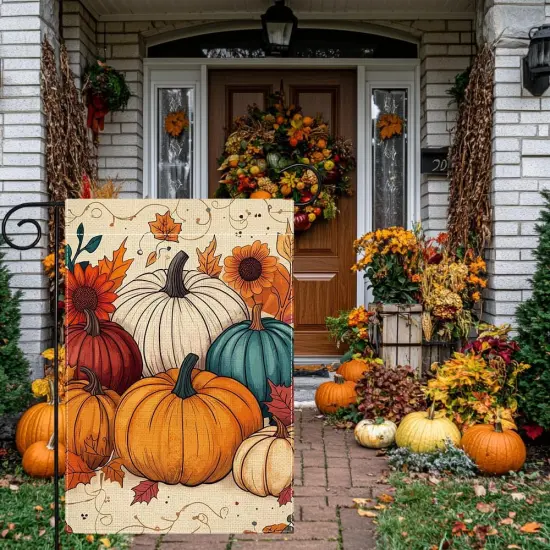 Fall Pumpkin Garden Yard Flag 12x18 Inch(Yellow,White,Red,Blue) {4}