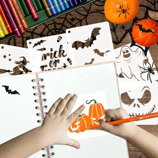 50 PCS Halloween Stencils Reusable Ghost Bat Pumpkin Stencils, 4x4 Inch (Halloween) {2}