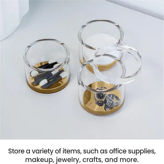3-Tier Stackable Acrylic Holder- Stylish Desk Organizer and Storage for Office or Home &ndash; Transparent Round Design with Gold Metal Base {3}