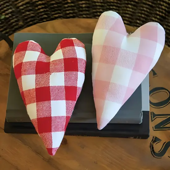 Set of 2 Buffalo Check Heart Pillows for Holiday or Year-Round Decor {2}