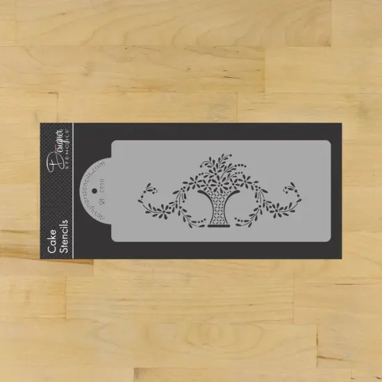 Wedding Basket Cake Stencil Side | C910 by Designer Stencils | Cake Decorating Tools | Baking Stencils for Royal Icing, Airbrush, Dusting Powder | Reusable Plastic Food Grade Stencil for Cakes | Easy to Use & Clean Cake Stencil {1}