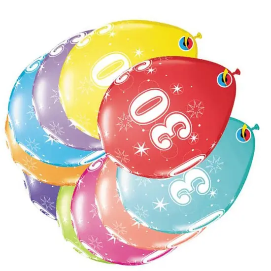30 A Round Latex Balloons 11" 6 Pack 30th Birthday Anniversary Party Balloons {4}